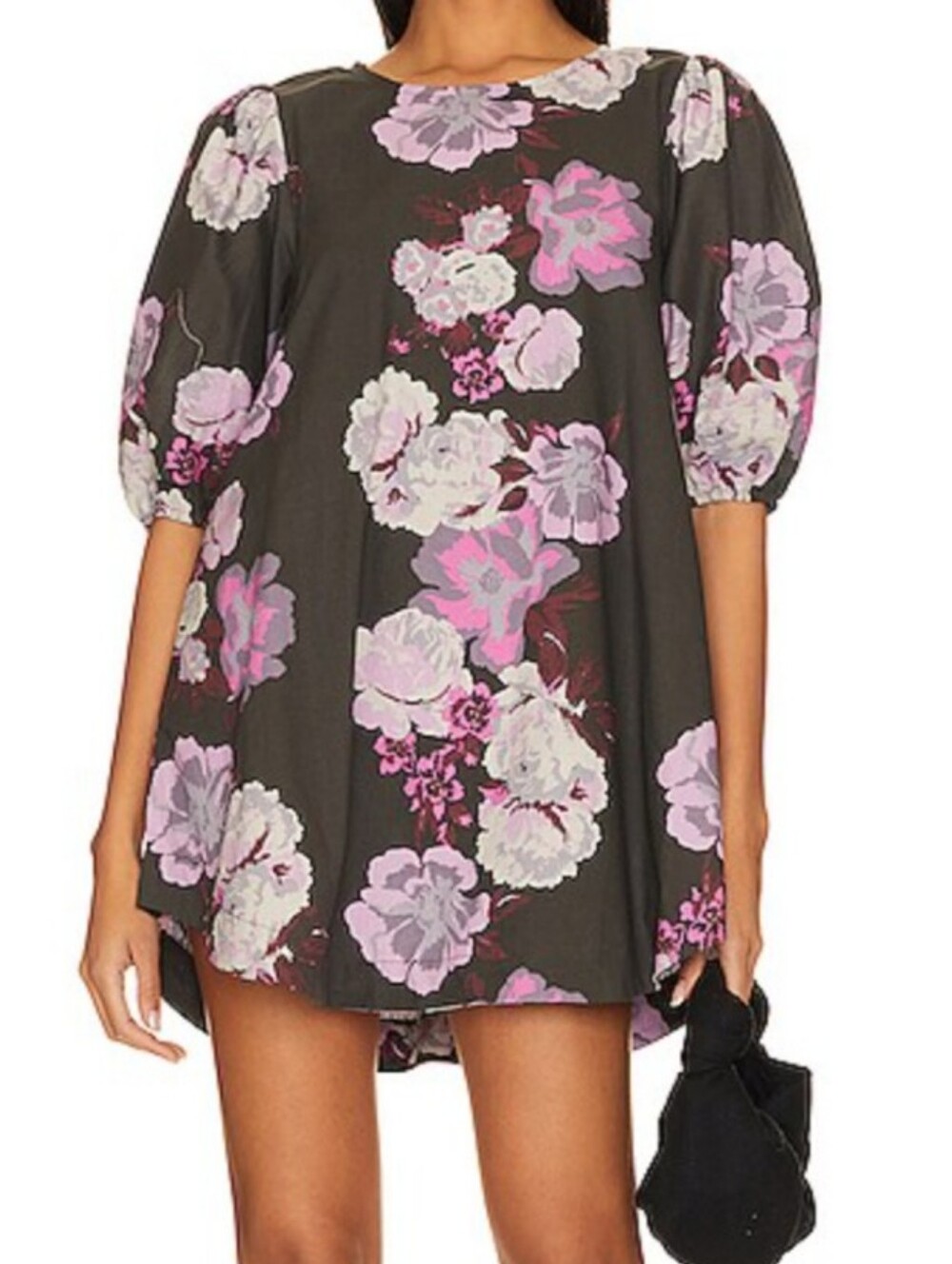 FREE PEOPLE Maye gray purple floral short sleeve cotton mini dress sz S